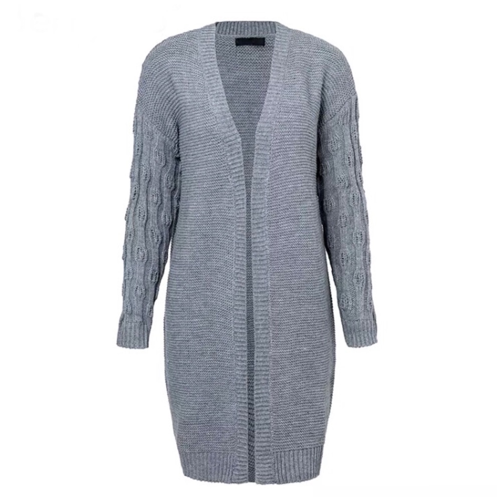 Gray Knit Open Detailed Cardigan - One Size - Picture 4 of 4